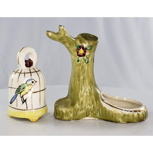 Vintage Bird Cage Tree Salt Pepper Shaker Set Occupied Japan Missing Cat - Picture 3 of 8